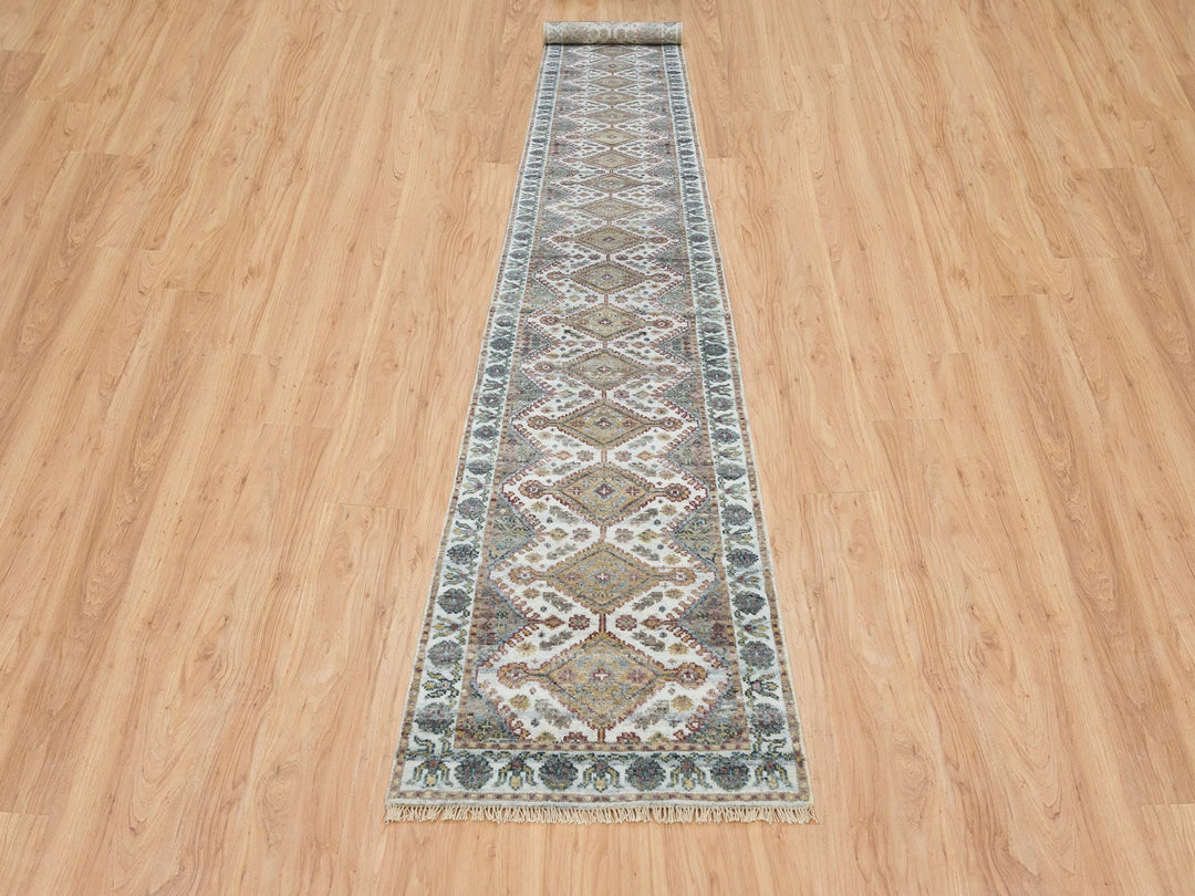 2'7" x 18'0" New Hand Knotted Ivory Wool Runner Oriental Rug - MOA10265610