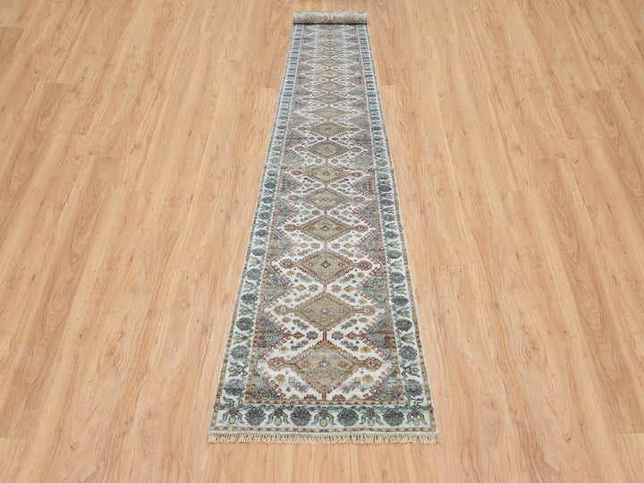 2'7" x 18'0" New Hand Knotted Ivory Wool Runner Oriental Rug - MOA10265610