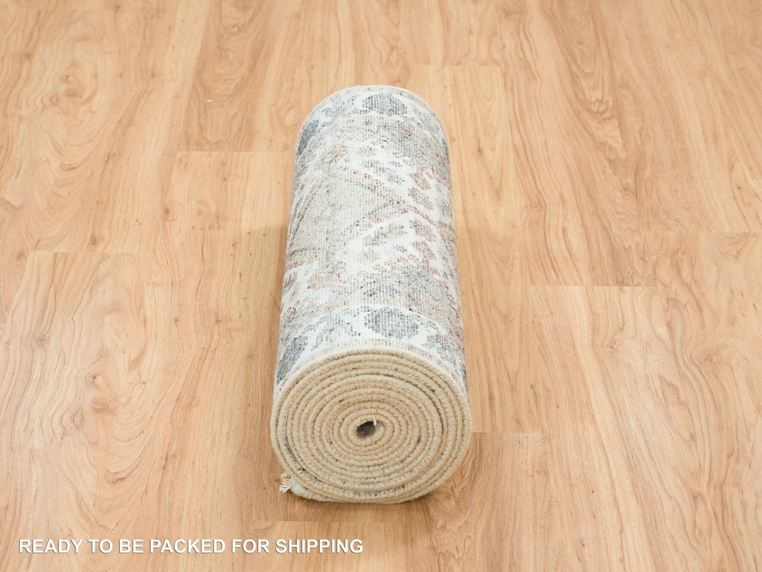 2'7" x 18'0" New Hand Knotted Ivory Wool Runner Oriental Rug - MOA10265610