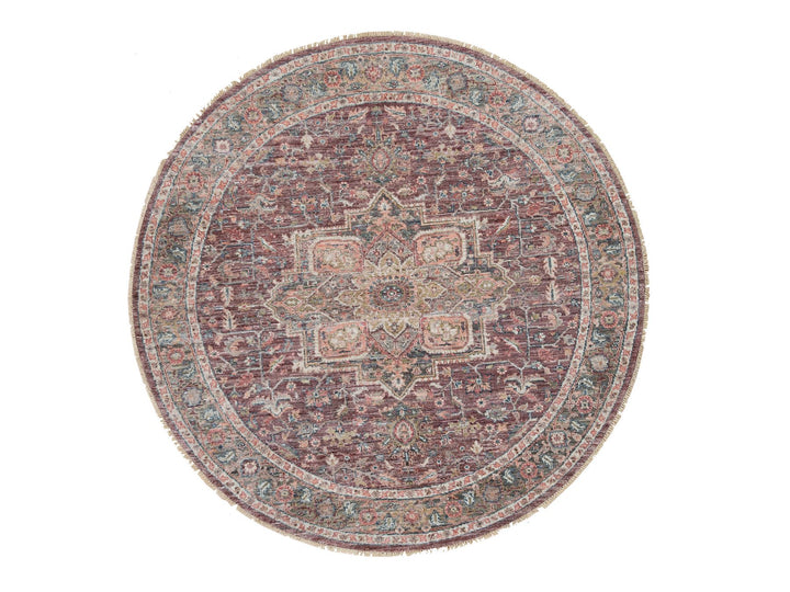8'0" x 8'0" New Hand Knotted Red Wool Round Oriental Rug - MOA10265612