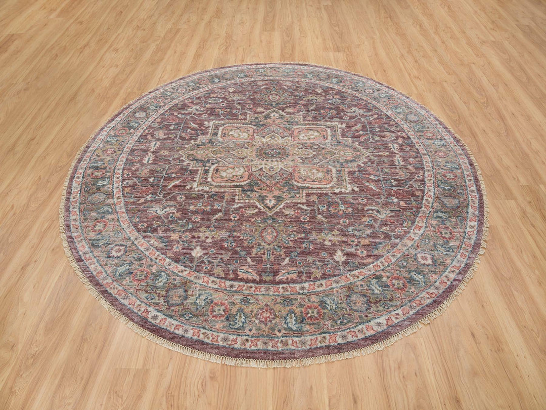 8'0" x 8'0" New Hand Knotted Red Wool Round Oriental Rug - MOA10265612