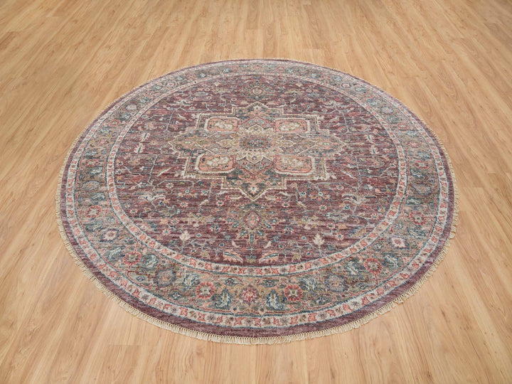 8'0" x 8'0" New Hand Knotted Red Wool Round Oriental Rug - MOA10265612
