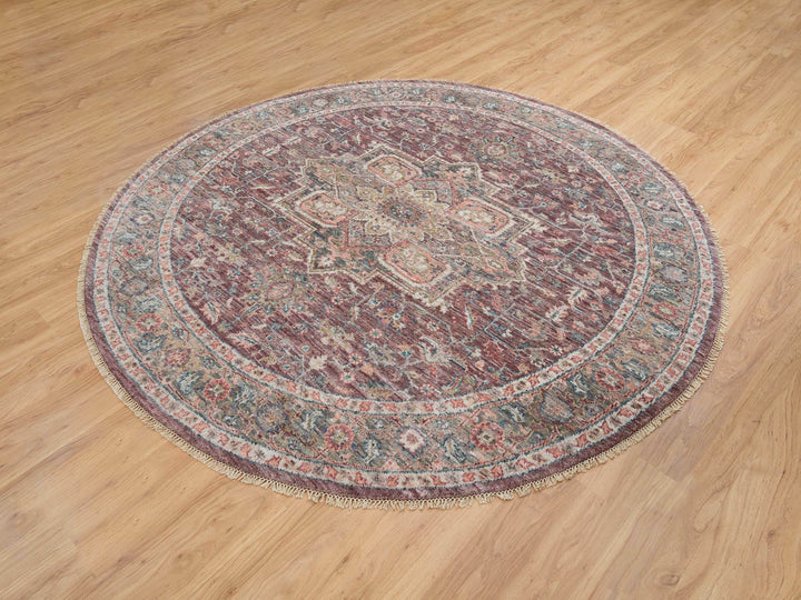 8'0" x 8'0" New Hand Knotted Red Wool Round Oriental Rug - MOA10265612