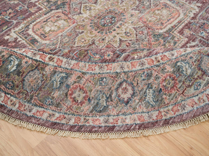 8'0" x 8'0" New Hand Knotted Red Wool Round Oriental Rug - MOA10265612