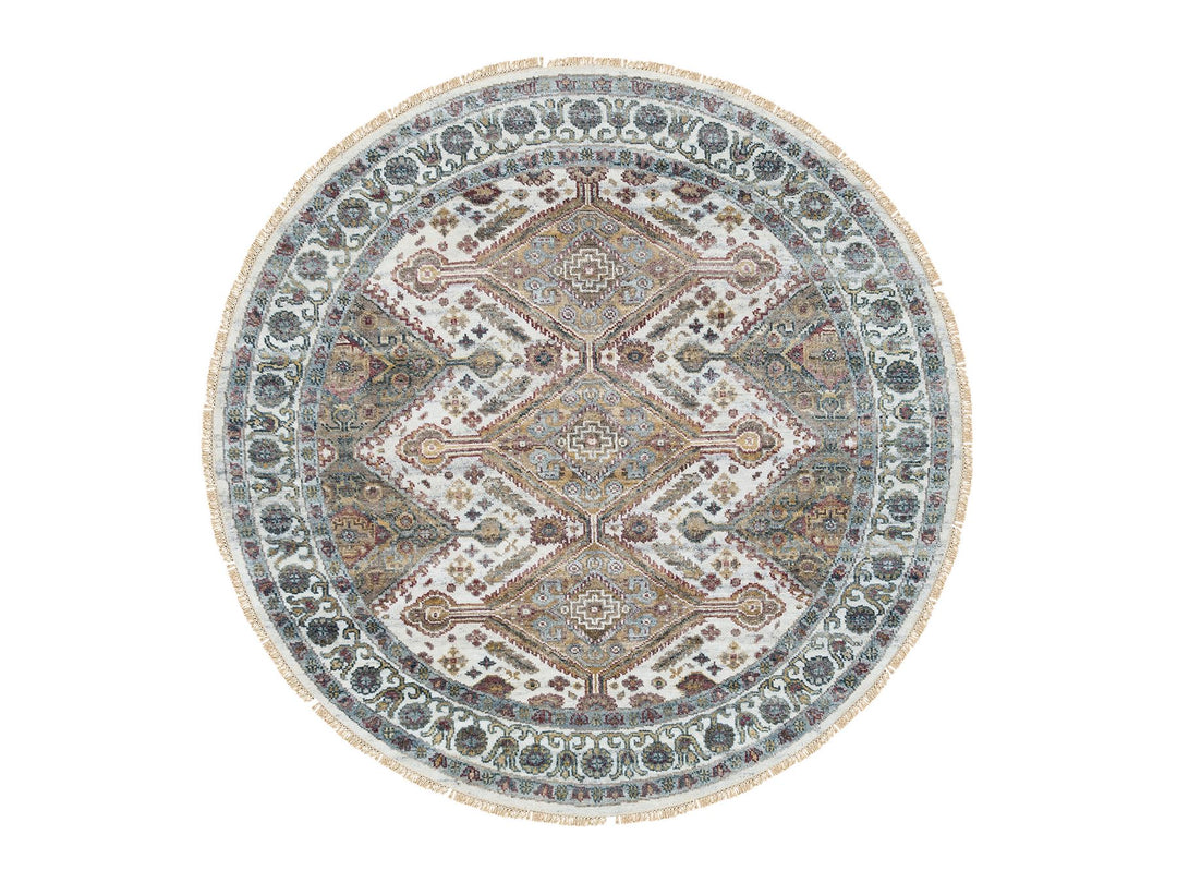 5'10" x 5'10" New Hand Knotted Ivory Wool Round Oriental Rug - MOA10265615