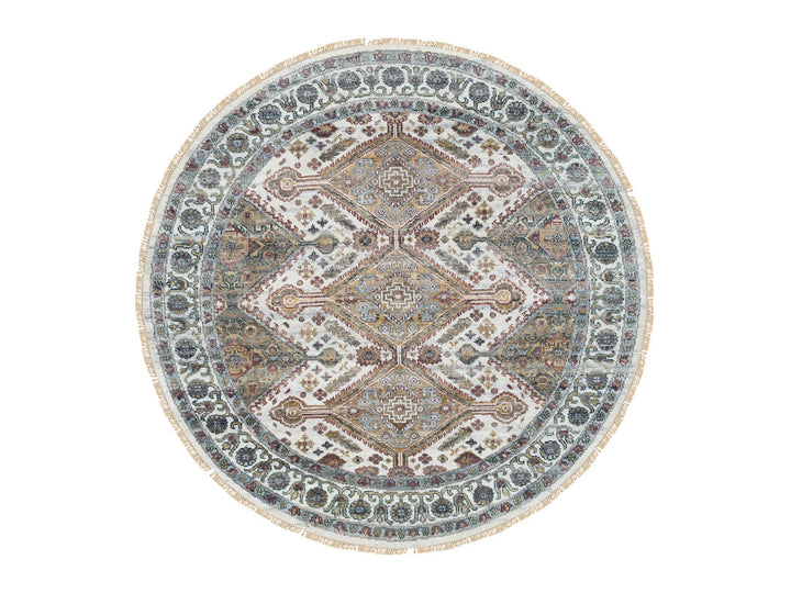 5'10" x 5'10" New Hand Knotted Ivory Wool Round Oriental Rug - MOA10265615