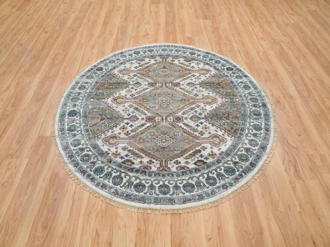 5'10" x 5'10" New Hand Knotted Ivory Wool Round Oriental Rug - MOA10265615
