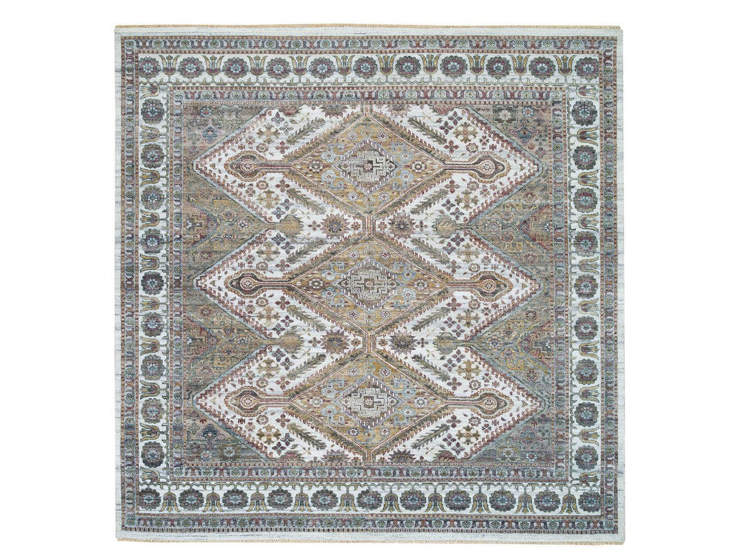 9'10" x 10'0" New Hand Knotted Ivory Wool Square Oriental Rug - MOA10265618