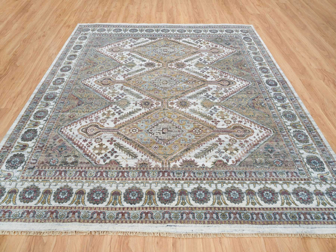 9'10" x 10'0" New Hand Knotted Ivory Wool Square Oriental Rug - MOA10265618