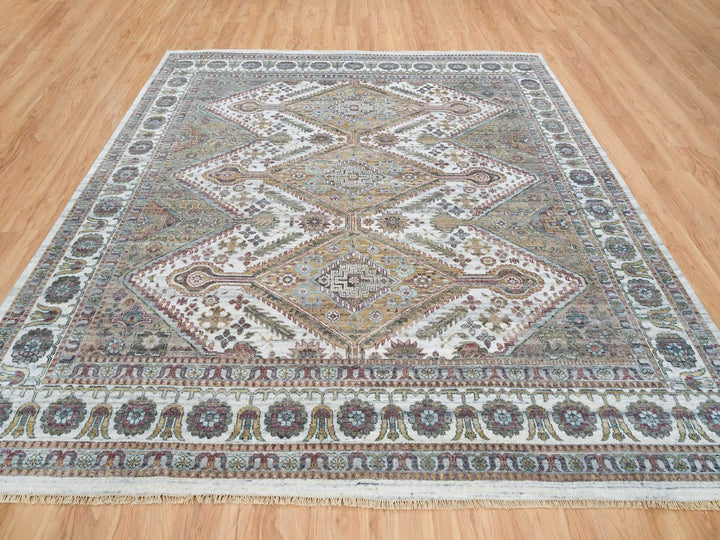 9'10" x 10'0" New Hand Knotted Ivory Wool Square Oriental Rug - MOA10265618