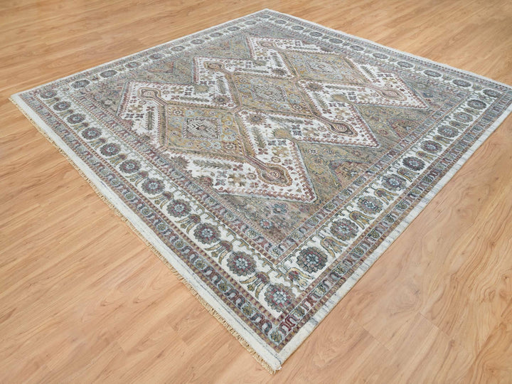9'10" x 10'0" New Hand Knotted Ivory Wool Square Oriental Rug - MOA10265618