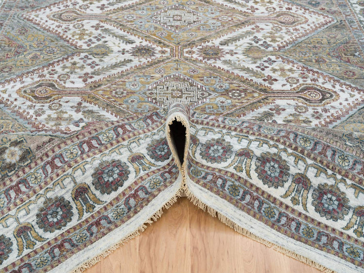 9'10" x 10'0" New Hand Knotted Ivory Wool Square Oriental Rug - MOA10265618