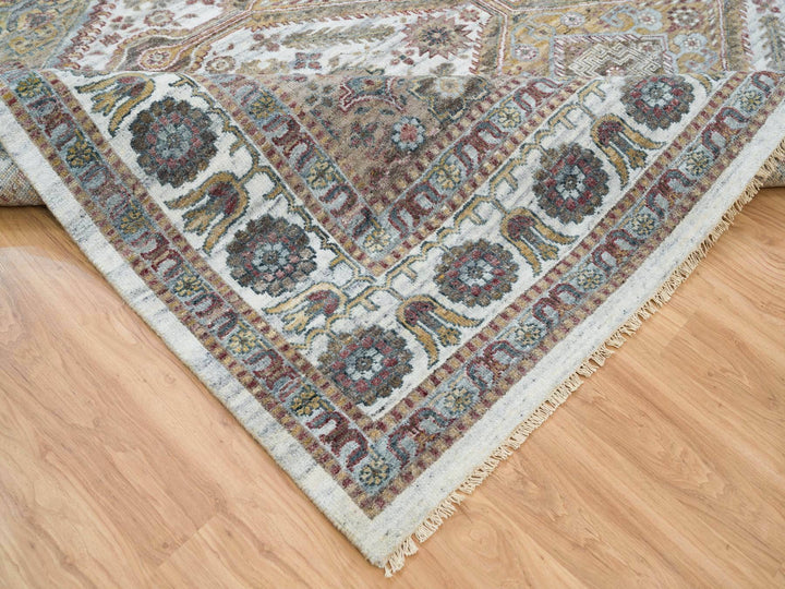 9'10" x 10'0" New Hand Knotted Ivory Wool Square Oriental Rug - MOA10265618