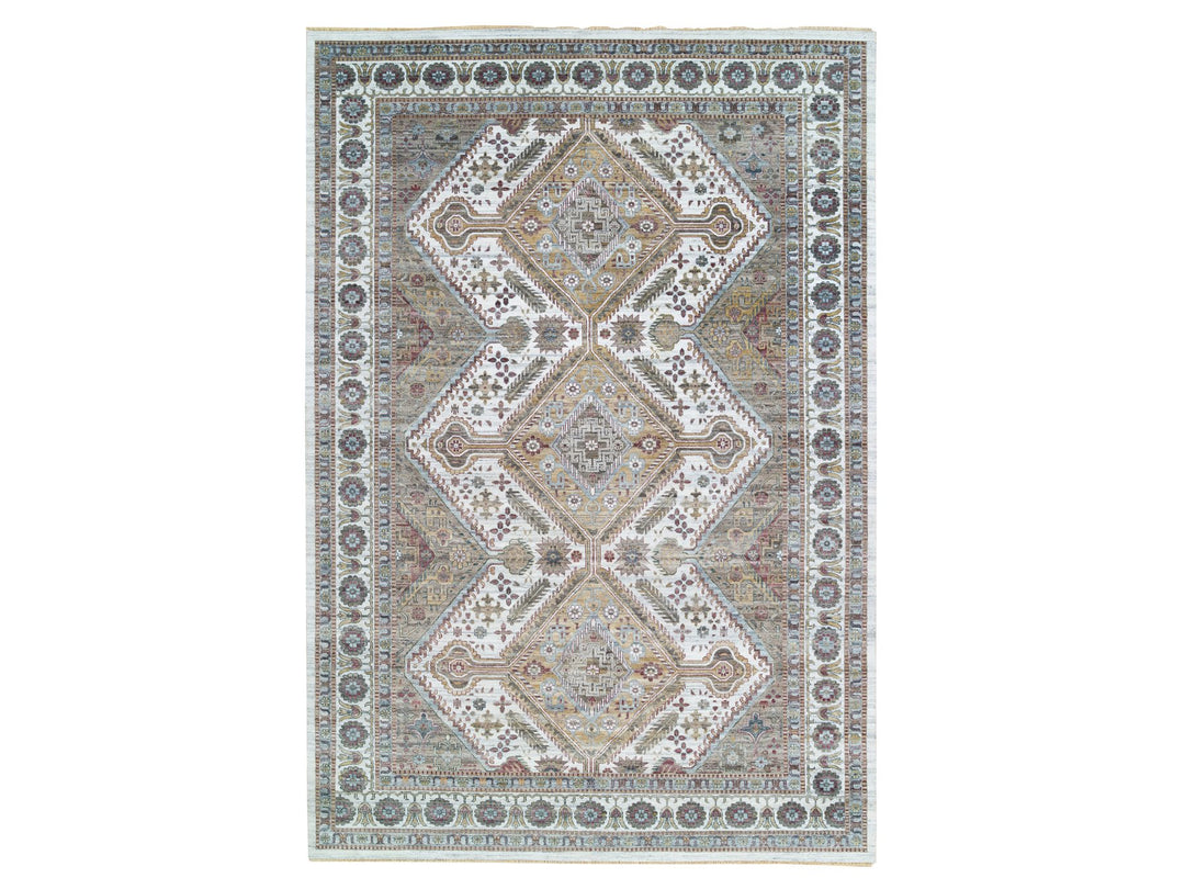 12'0" x 17'10" New Hand Knotted Ivory Wool Rectangle Oriental Rug - MOA10265621