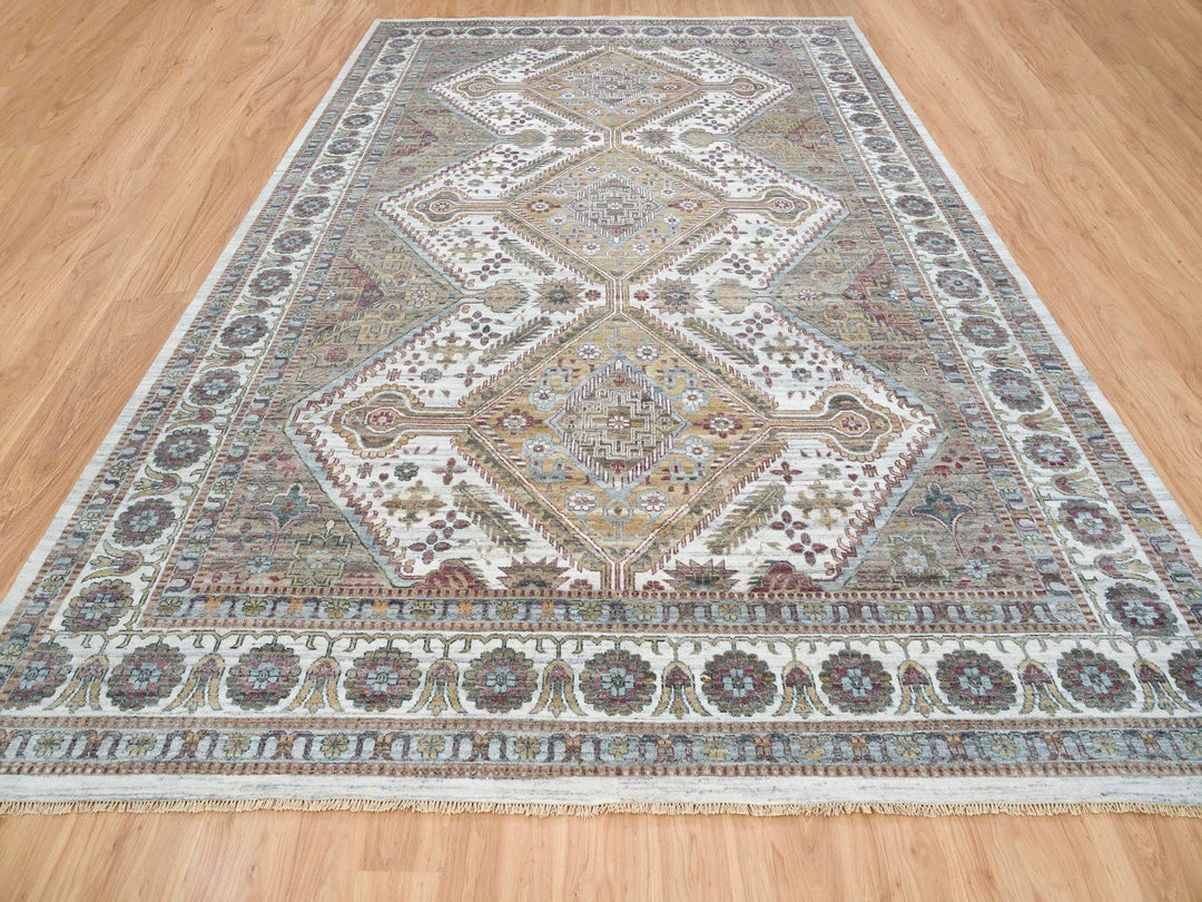12'0" x 17'10" New Hand Knotted Ivory Wool Rectangle Oriental Rug - MOA10265621