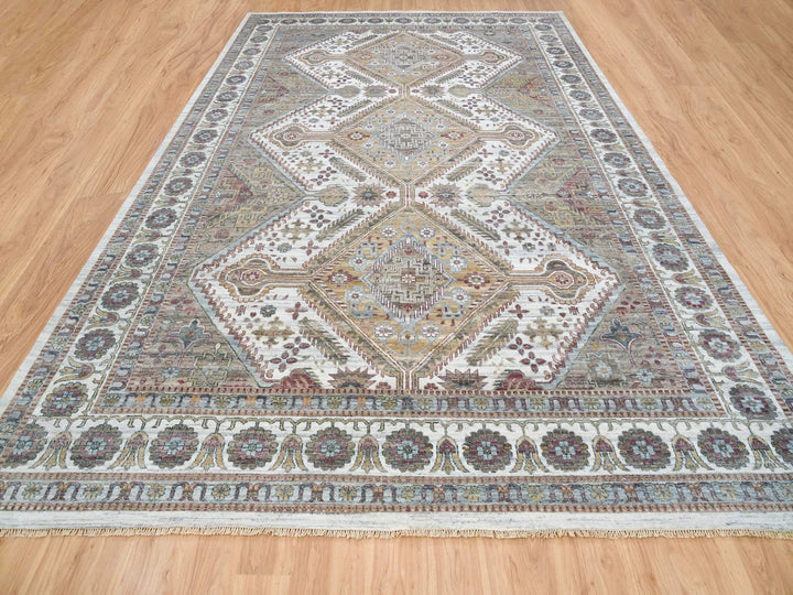 12'0" x 17'10" New Hand Knotted Ivory Wool Rectangle Oriental Rug - MOA10265621
