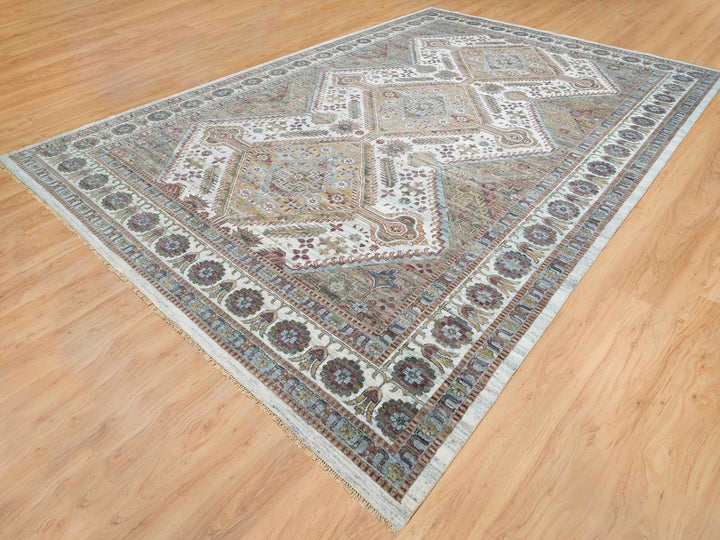 12'0" x 17'10" New Hand Knotted Ivory Wool Rectangle Oriental Rug - MOA10265621