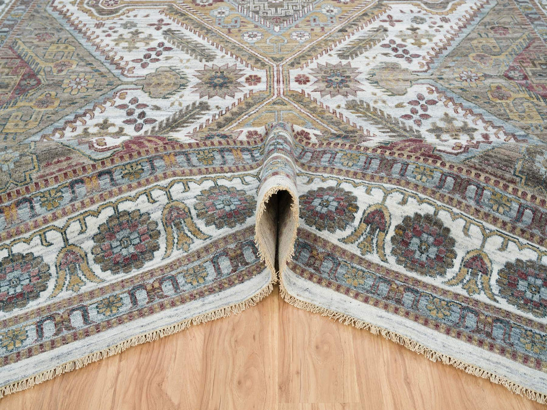 12'0" x 17'10" New Hand Knotted Ivory Wool Rectangle Oriental Rug - MOA10265621