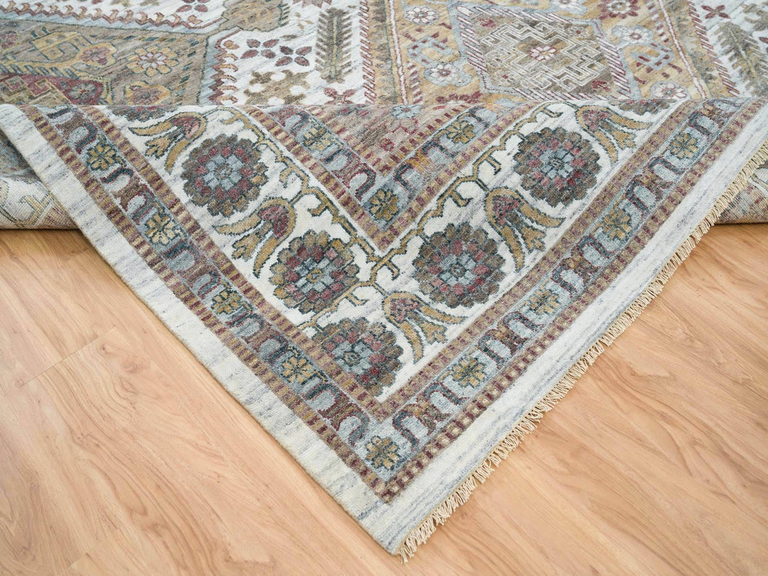 12'0" x 17'10" New Hand Knotted Ivory Wool Rectangle Oriental Rug - MOA10265621