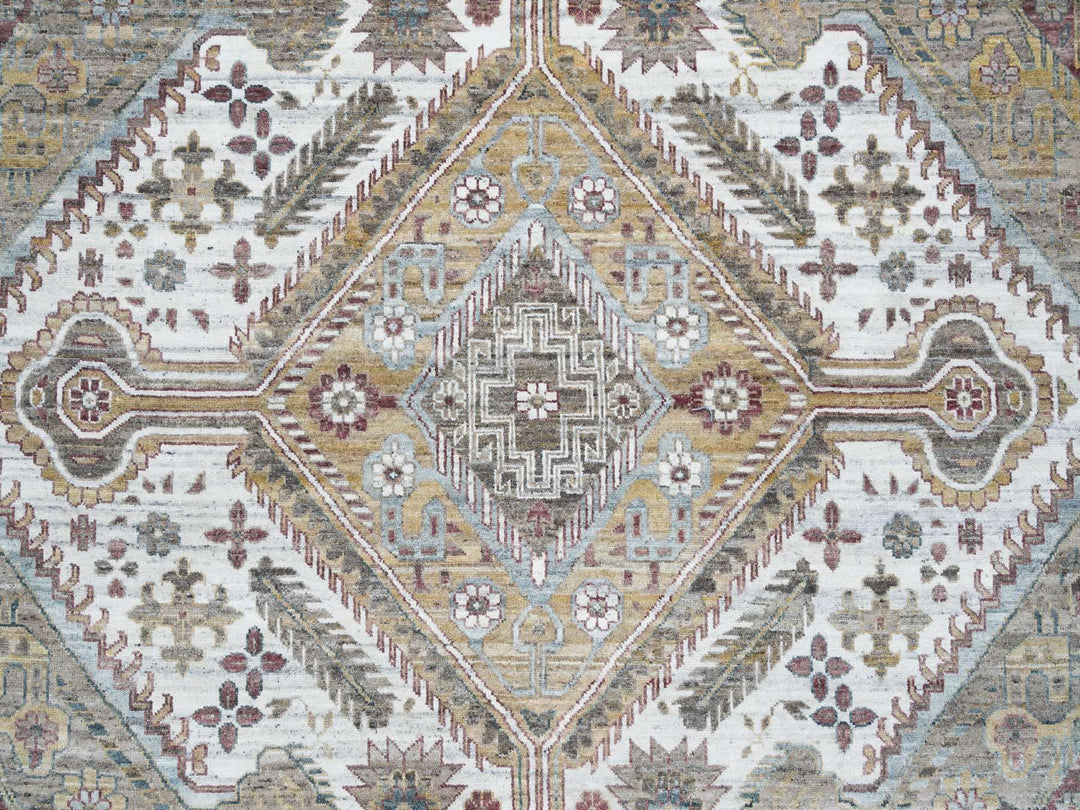 12'0" x 17'10" New Hand Knotted Ivory Wool Rectangle Oriental Rug - MOA10265621