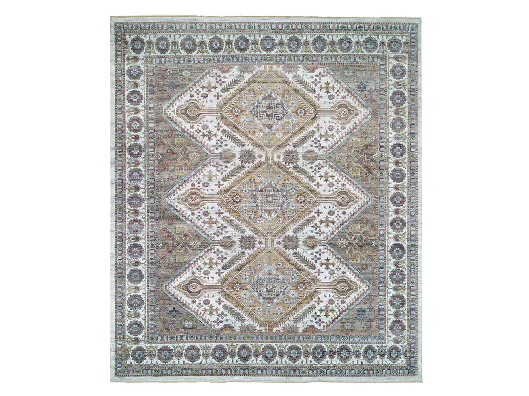 13'9" x 15'10" New Hand Knotted Ivory Wool Rectangle Oriental Rug - MOA10265622