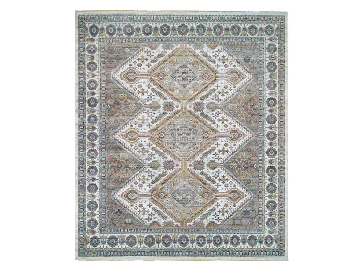 13'9" x 15'10" New Hand Knotted Ivory Wool Rectangle Oriental Rug - MOA10265622