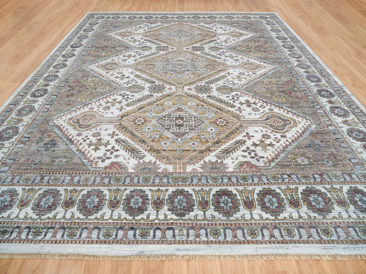 13'9" x 15'10" New Hand Knotted Ivory Wool Rectangle Oriental Rug - MOA10265622