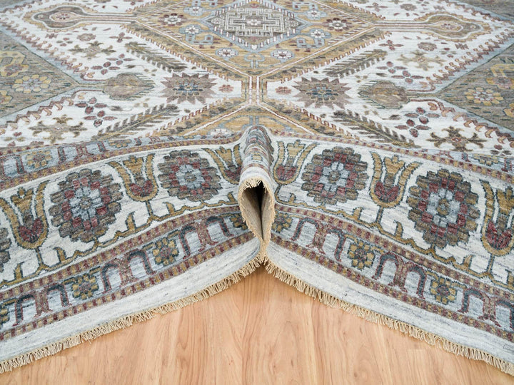 13'9" x 15'10" New Hand Knotted Ivory Wool Rectangle Oriental Rug - MOA10265622