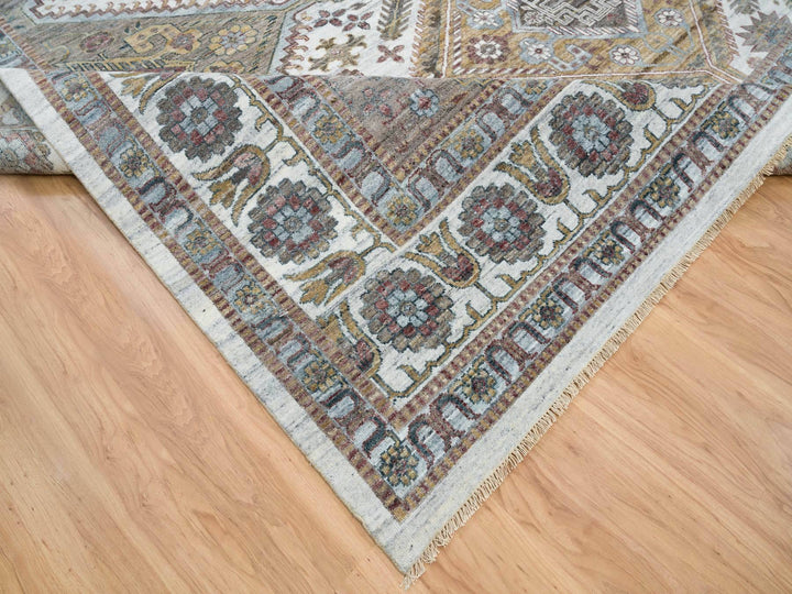 13'9" x 15'10" New Hand Knotted Ivory Wool Rectangle Oriental Rug - MOA10265622