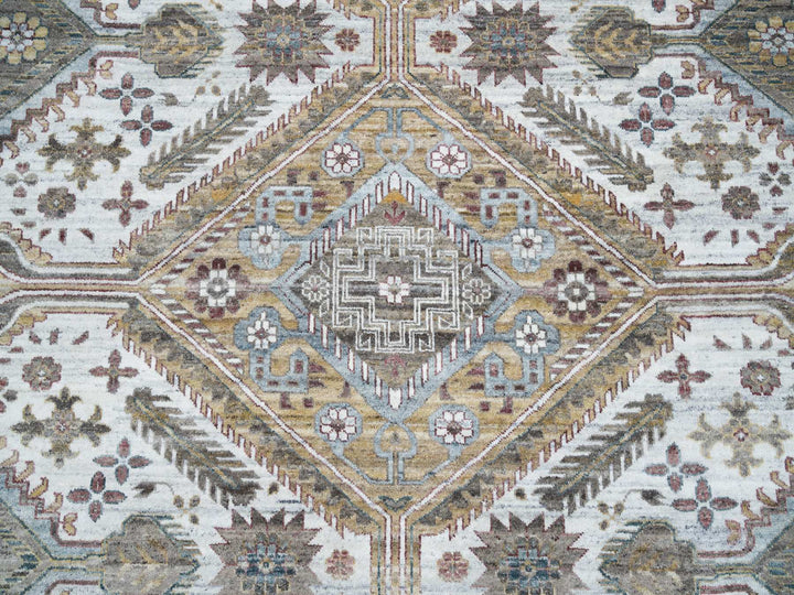 13'9" x 15'10" New Hand Knotted Ivory Wool Rectangle Oriental Rug - MOA10265622