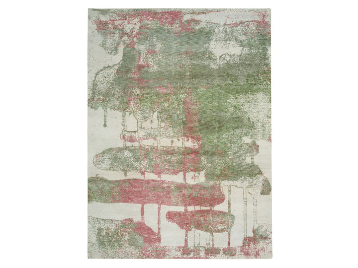 9'0" x 11'10" New Hand Knotted Green Wool Rectangle Oriental Rug - MOA10265623