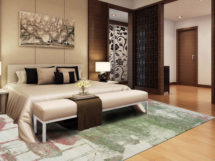 9'0" x 11'10" New Hand Knotted Green Wool Rectangle Oriental Rug - MOA10265623