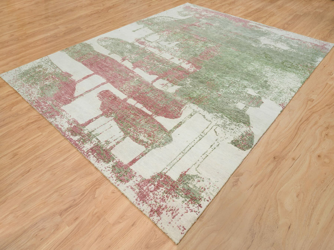 9'0" x 11'10" New Hand Knotted Green Wool Rectangle Oriental Rug - MOA10265623