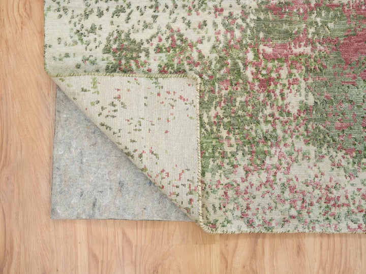 9'0" x 11'10" New Hand Knotted Green Wool Rectangle Oriental Rug - MOA10265623