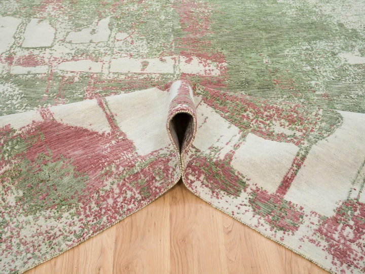 9'0" x 11'10" New Hand Knotted Green Wool Rectangle Oriental Rug - MOA10265623