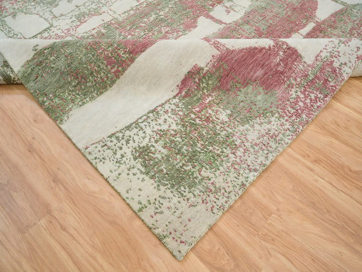 9'0" x 11'10" New Hand Knotted Green Wool Rectangle Oriental Rug - MOA10265623