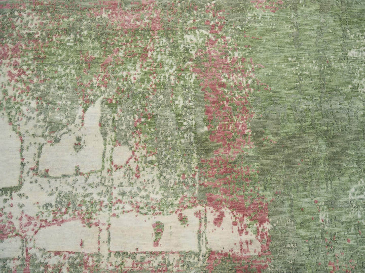 9'0" x 11'10" New Hand Knotted Green Wool Rectangle Oriental Rug - MOA10265623