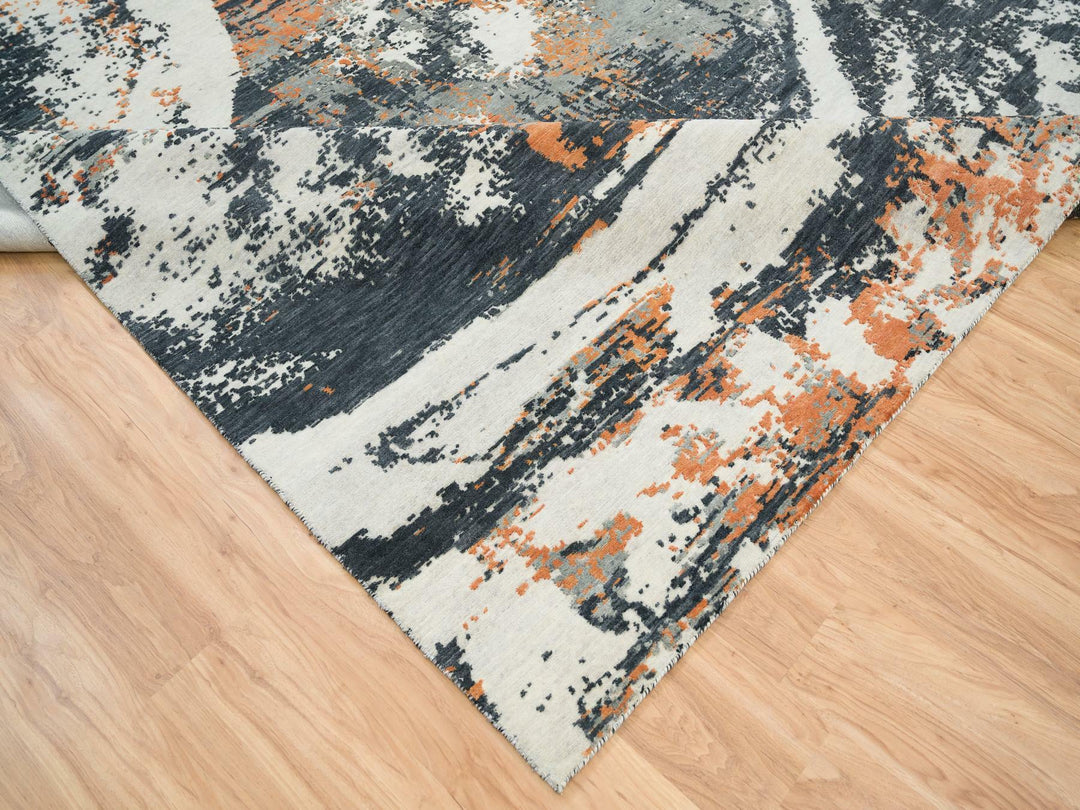 9'3" x 11'9" New Hand Knotted Black Wool Rectangle Oriental Rug - MOA10265624