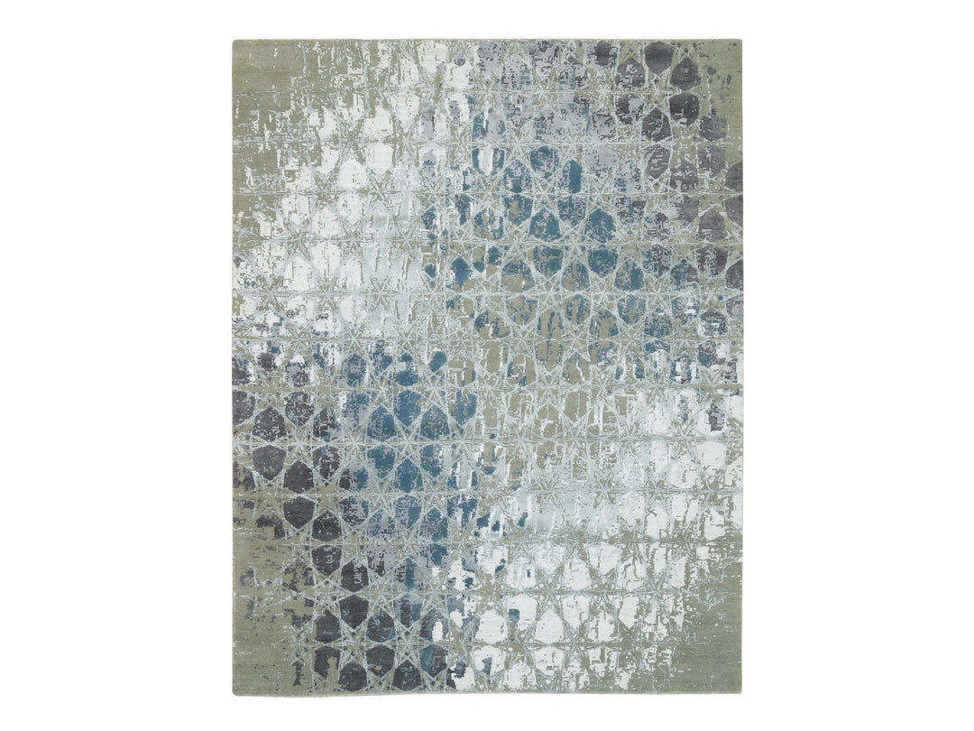 8'0" x 9'10" New Hand Knotted Blue Wool & Silk Rectangle Oriental Rug - MOA10265625