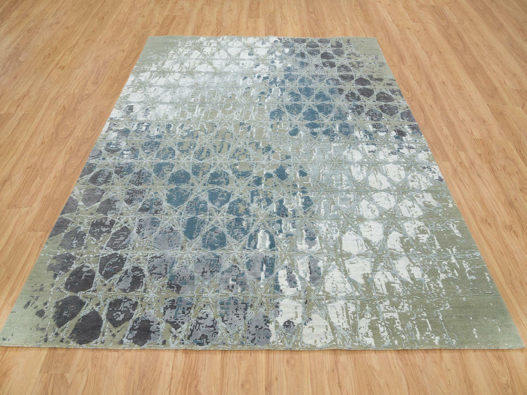 8'0" x 9'10" New Hand Knotted Blue Wool & Silk Rectangle Oriental Rug - MOA10265625
