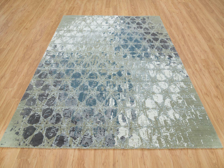 8'0" x 9'10" New Hand Knotted Blue Wool & Silk Rectangle Oriental Rug - MOA10265625