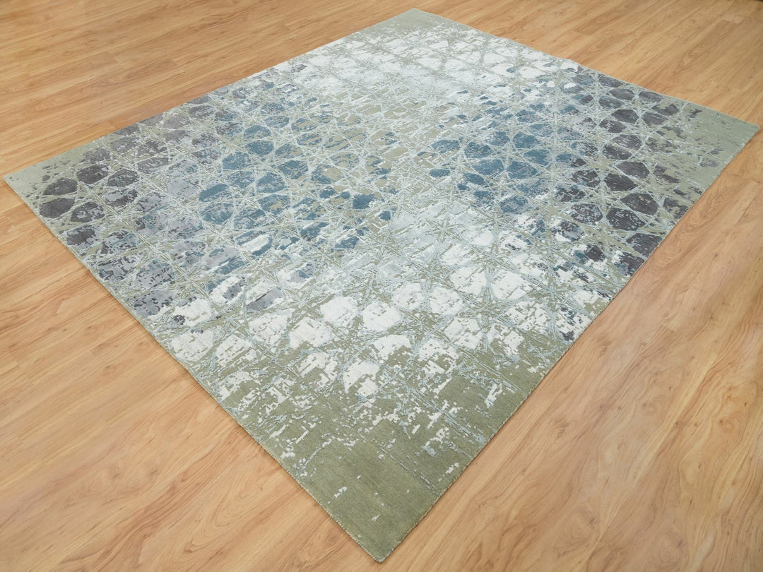 8'0" x 9'10" New Hand Knotted Blue Wool & Silk Rectangle Oriental Rug - MOA10265625