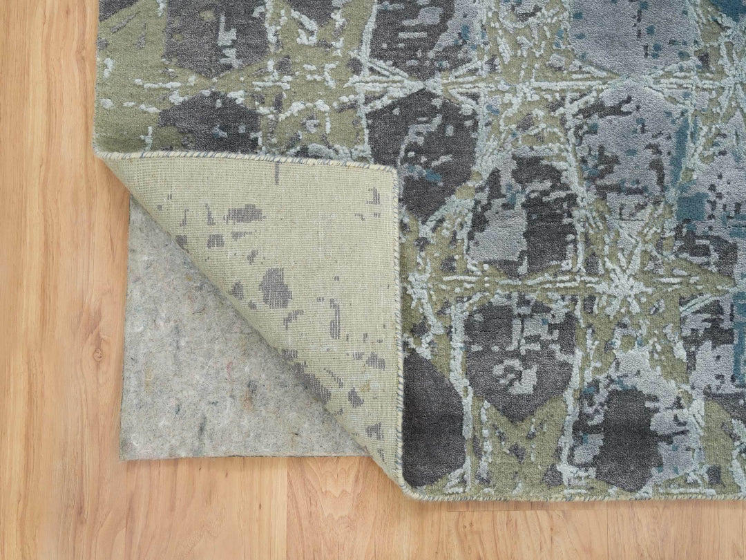 8'0" x 9'10" New Hand Knotted Blue Wool & Silk Rectangle Oriental Rug - MOA10265625