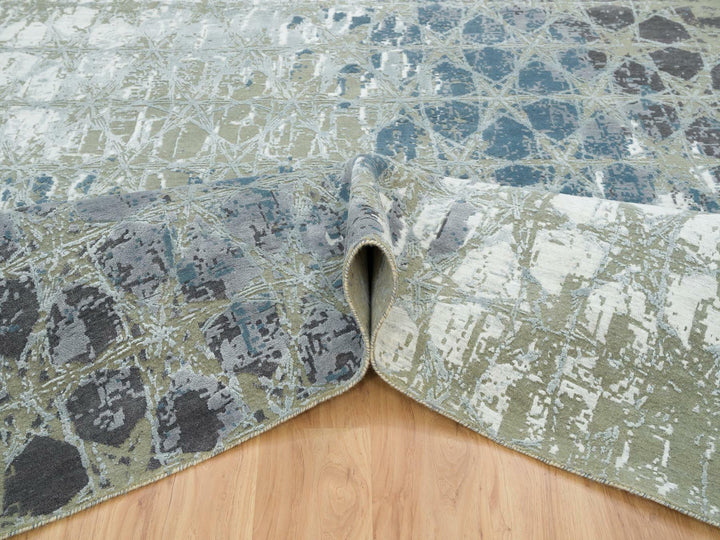 8'0" x 9'10" New Hand Knotted Blue Wool & Silk Rectangle Oriental Rug - MOA10265625