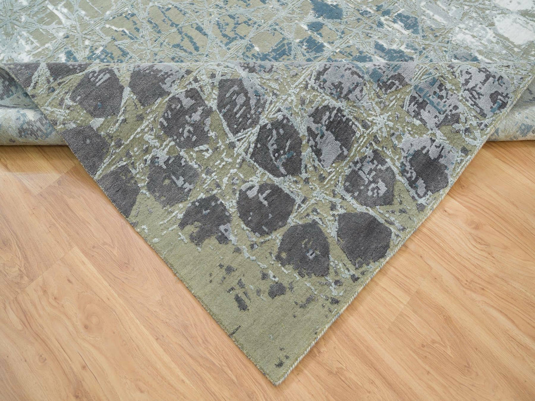 8'0" x 9'10" New Hand Knotted Blue Wool & Silk Rectangle Oriental Rug - MOA10265625