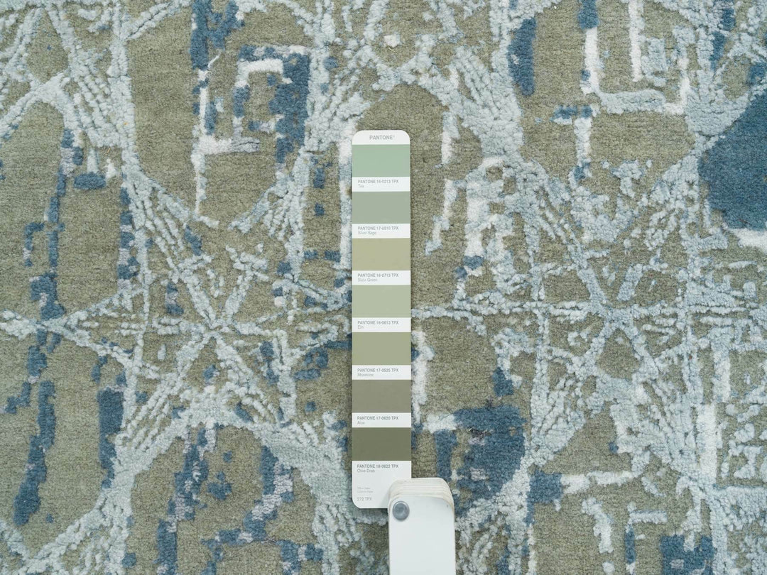 8'0" x 9'10" New Hand Knotted Blue Wool & Silk Rectangle Oriental Rug - MOA10265625