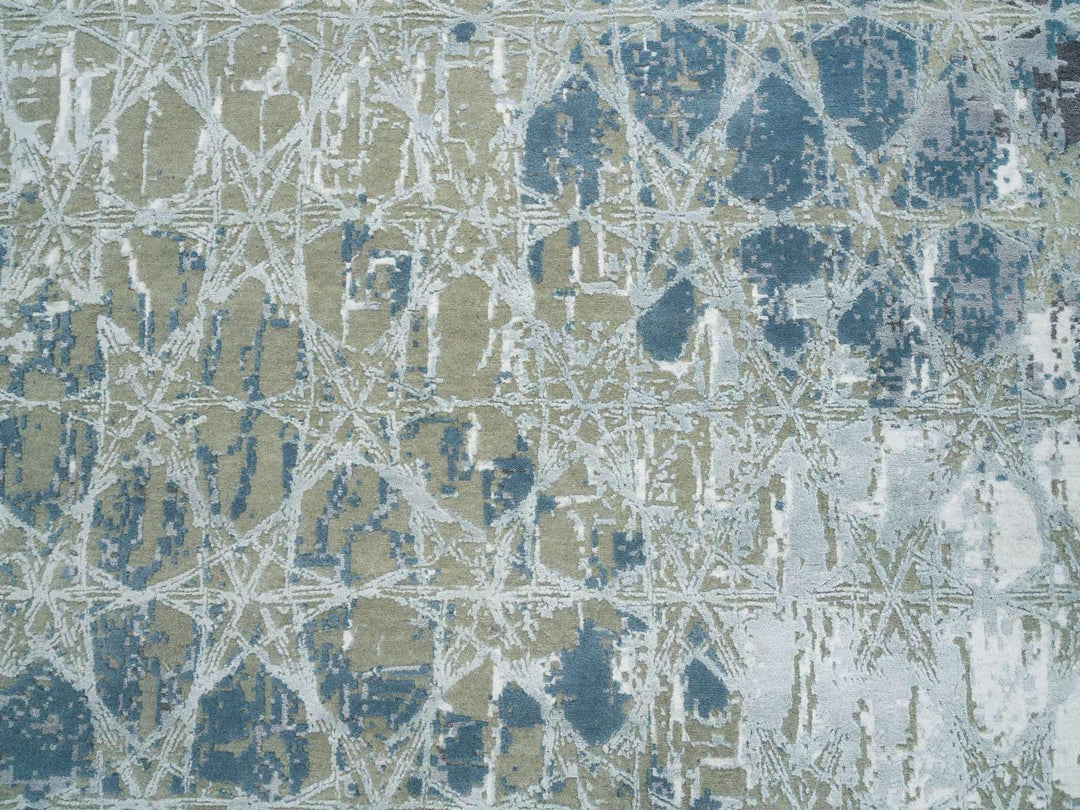 8'0" x 9'10" New Hand Knotted Blue Wool & Silk Rectangle Oriental Rug - MOA10265625