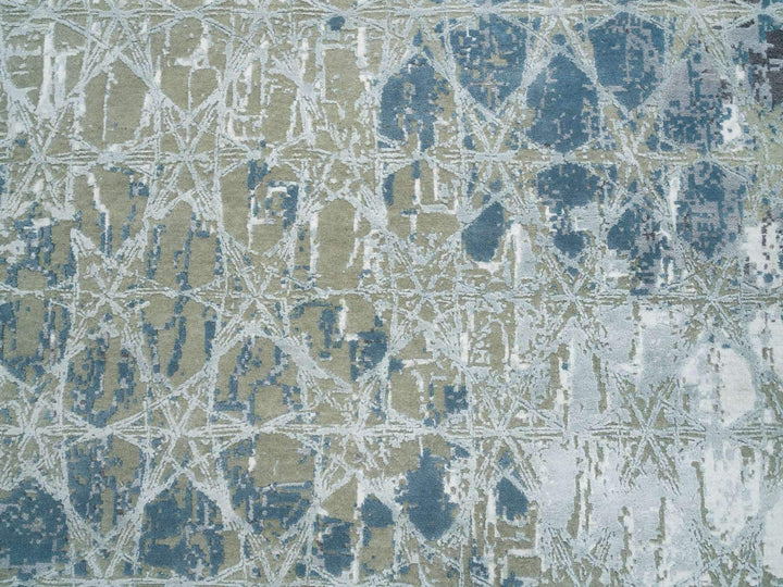 8'0" x 9'10" New Hand Knotted Blue Wool & Silk Rectangle Oriental Rug - MOA10265625