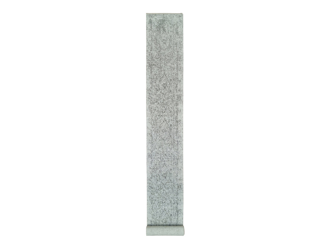 2'5" x 22'0" New Hand Knotted Grey Wool & Silk Runner Oriental Rug - MOA10265628