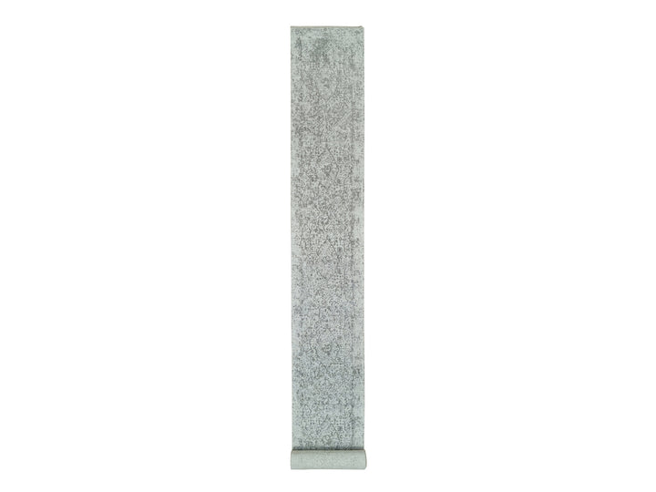 2'5" x 22'0" New Hand Knotted Grey Wool & Silk Runner Oriental Rug - MOA10265628